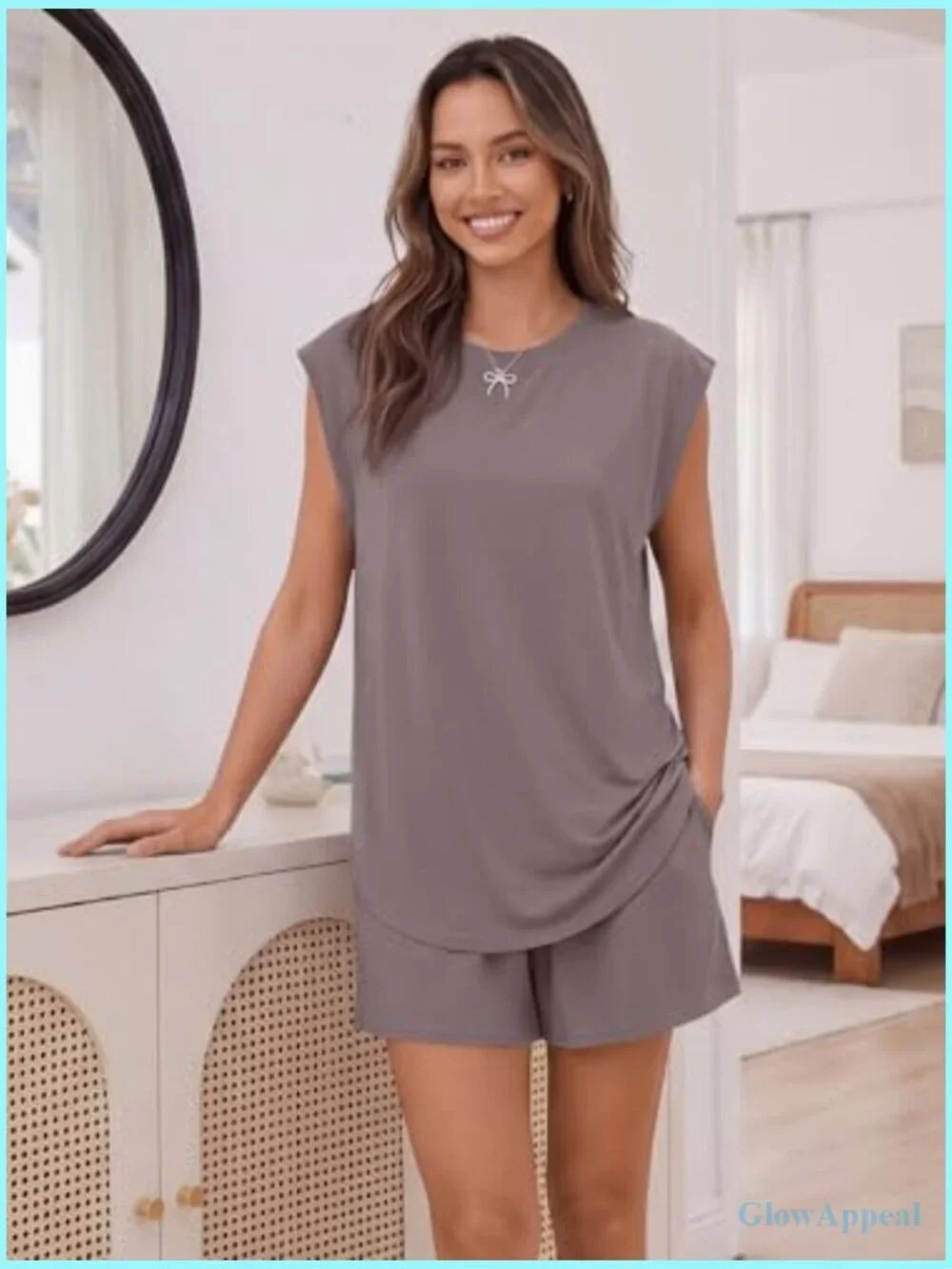 Matching Lounge Set Cap Sleeve Top & Loose Shorts with Pockets